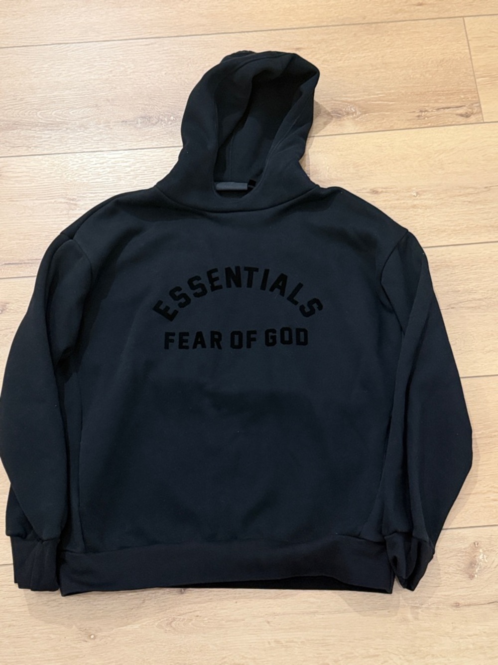 Fear of God Essentials Black Pullover Hoodie with Logo